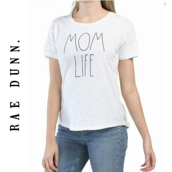 NWT Rae Dunn Mom Life Print Curve Hem Cotton T-Shirt - Picture 1 of 4